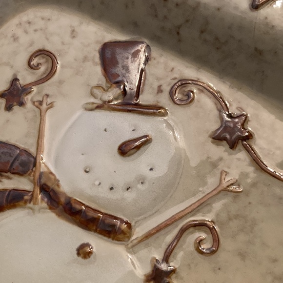 Bella Casa by Ganz ceramic neutral beige tan snowman Christmas platter. Believe - Picture 9 of 9